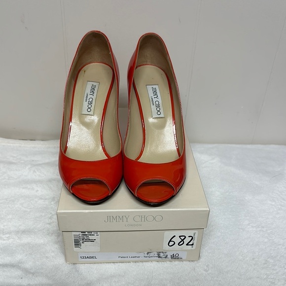 Jimmy Choo Red Heels Elegant Peep Toe - Picture 1 of 16